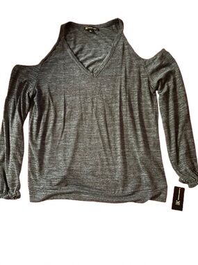 INC International Concepts dark blue Cold-Shoulder V-Neck Top with long sleeves-